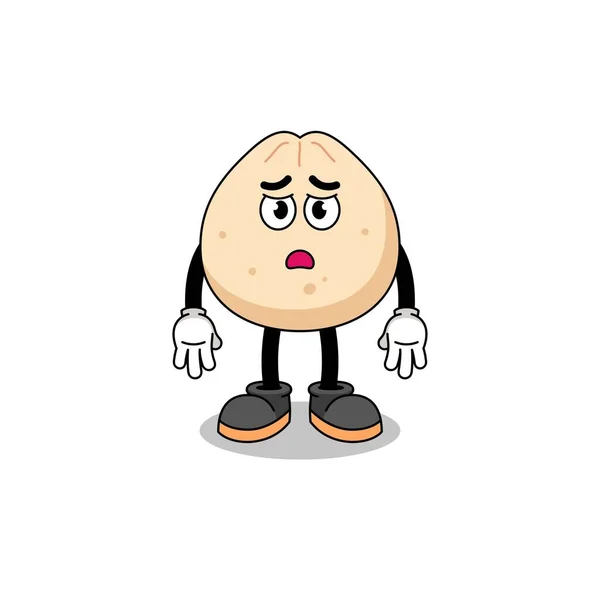 Meat Bun Cartoon Illustration Sad Face Character Design — Stock Vector
