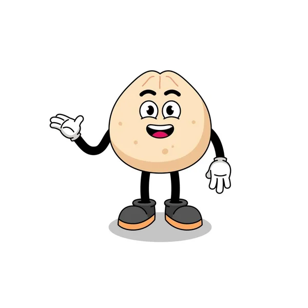 Meat Bun Cartoon Welcome Pose Character Design — Stock Vector