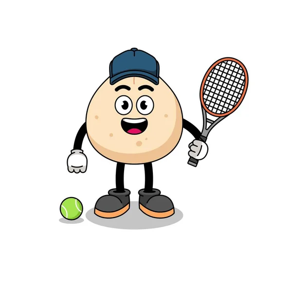 Fleischbrötchen Illustration Als Tennisspieler Charakterdesign — Stockvektor