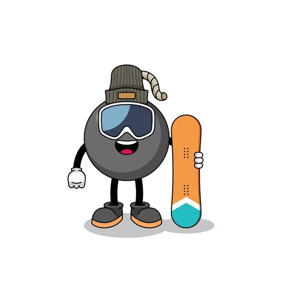 Maskottchen Cartoon Der Bombe Snowboard Spieler Charakter Design — Stockvektor