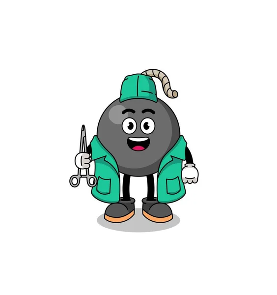 Illustration Mascotte Bombe Tant Que Chirurgien Character Design — Image vectorielle