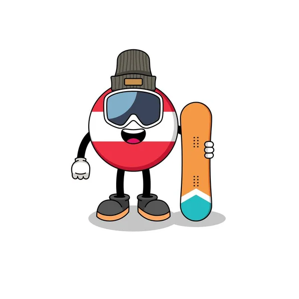 Mascota Dibujos Animados Austria Bandera Snowboard Jugador Diseño Personajes — Vector de stock