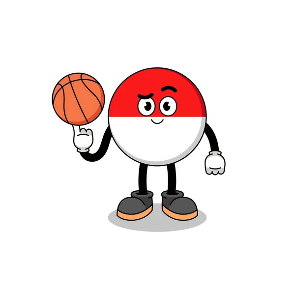 Illustration Drapeau Indonesia Tant Que Joueur Basket Ball Character Design — Image vectorielle