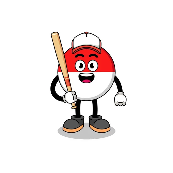 Mascotte Drapeau Indonesia Dessin Animé Tant Que Joueur Baseball Character — Image vectorielle