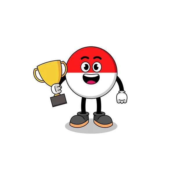 Mascote Desenhos Animados Indonésia Bandeira Segurando Troféu Design Personagem — Vetor de Stock