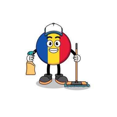 Romanya bayrağının karakter maskotu temizlik hizmetleri, karakter tasarımı