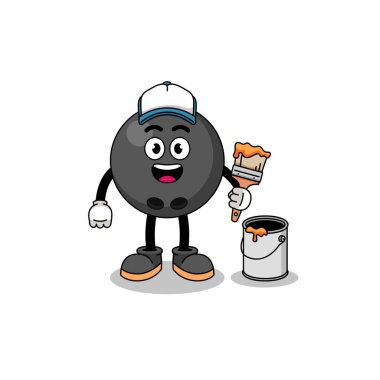 Bowling topunun karakter maskotu, bir ressam, karakter tasarımı.