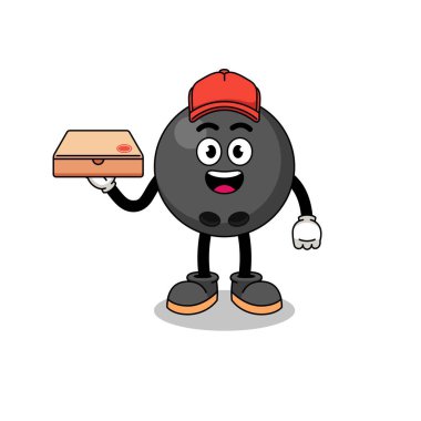 Bir pizza dağıtıcısı olarak bowling topu illüstrasyonu, karakter tasarımı.