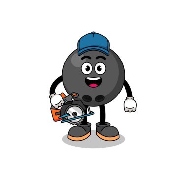 Bir ahşap işçisi olarak bowling topunun çizgi film çizimi, karakter tasarımı.