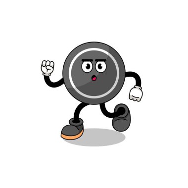 çalışan hokey diski maskotu çizimi, karakter tasarımı