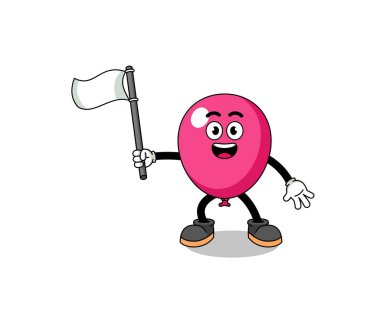 Balonun beyaz bir bayrak taşıdığı çizgi film tasarımı, karakter tasarımı