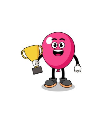 Balonun çizgi film maskotu elinde bir kupa, karakter tasarımı