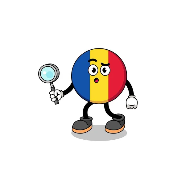 Mascota Búsqueda Bandera Romania Diseño Personajes — Vector de stock