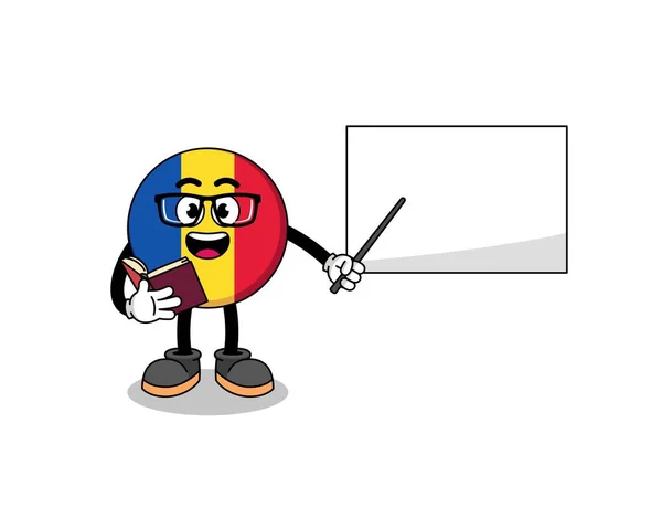 Desenho Animado Mascote Professor Bandeira Romania Design Personagem —  Vetores de Stock