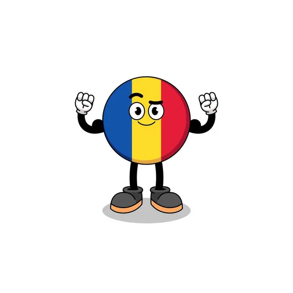 Mascota Dibujos Animados Bandera Romania Posando Con Músculo Diseño Personajes — Vector de stock