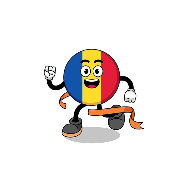 Mascota Dibujos Animados Bandera Romania Que Ejecuta Línea Meta Diseño — Vector de stock