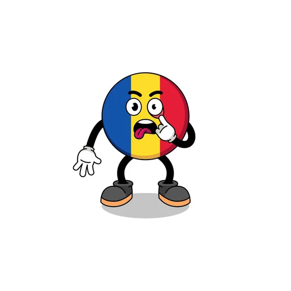 Personaje Ilustración Bandera Romania Con Lengua Sobresaliendo Diseño Personajes — Vector de stock