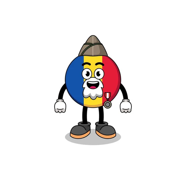 Personaje Dibujos Animados Bandera Romania Como Veterano Diseño Personajes — Vector de stock
