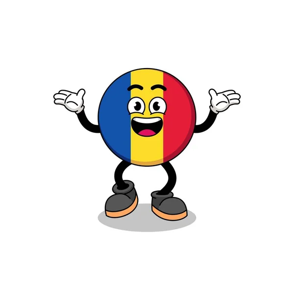 Romania Bandeira Desenhos Animados Busca Com Gesto Feliz Design Personagem — Vetor de Stock