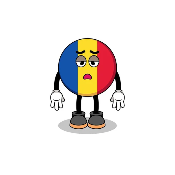 Romania Bandiera Cartone Animato Con Gesto Fatica Character Design — Vettoriale Stock