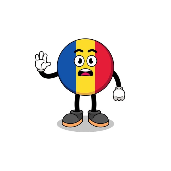 Romania Bandera Ilustración Dibujos Animados Haciendo Stop Hand Diseño Personajes — Vector de stock