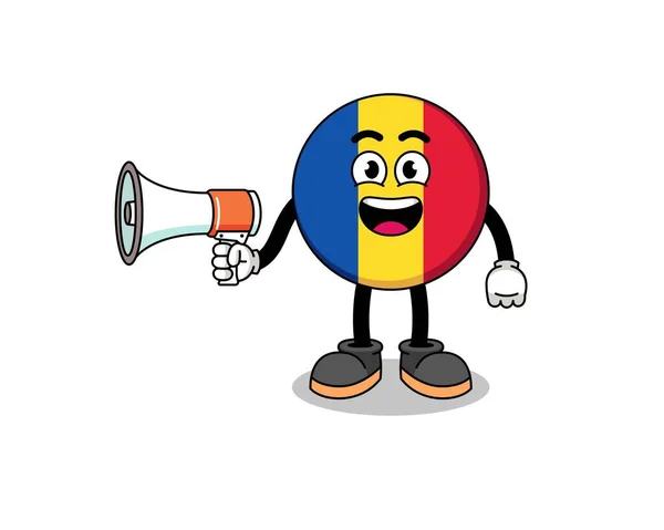 Romania Bandera Dibujos Animados Ilustración Celebración Megáfono Diseño Personajes — Vector de stock