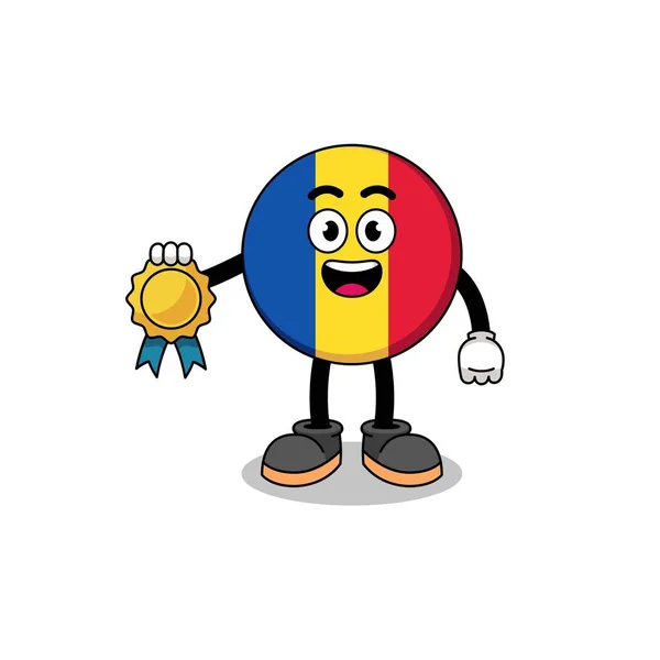 Ilustración Dibujos Animados Bandera Romania Con Satisfacción Garantizada Medalla Diseño — Vector de stock