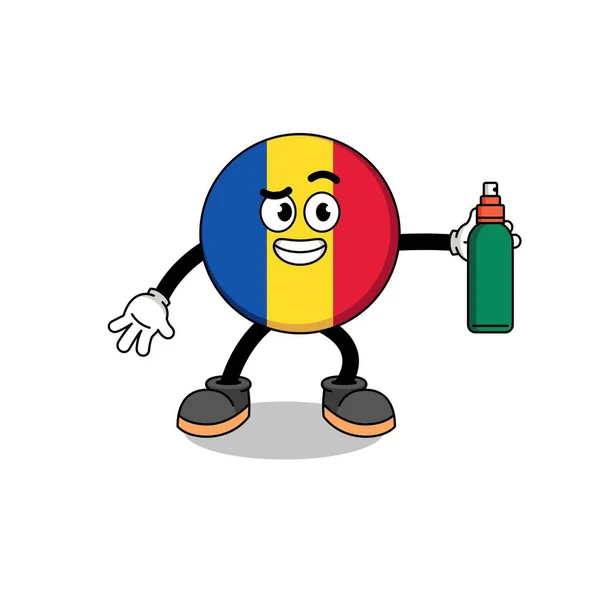 Romania Bandera Ilustración Dibujos Animados Celebración Repelente Mosquitos Diseño Personajes — Vector de stock