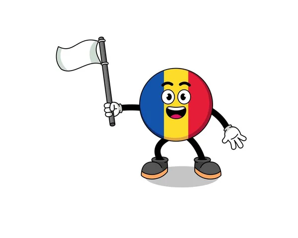 Dibujos Animados Ilustración Bandera Romania Con Una Bandera Blanca Diseño — Vector de stock