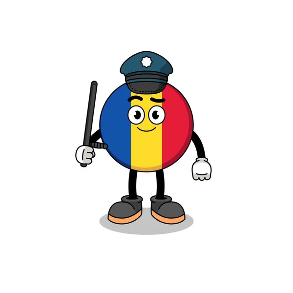 Dibujos Animados Ilustración Policía Bandera Romania Diseño Personajes — Vector de stock