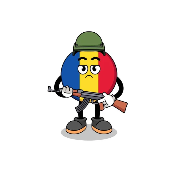 Dibujos Animados Soldado Bandera Romania Diseño Personajes — Vector de stock