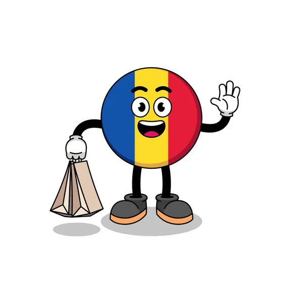 Dibujos Animados Compras Bandera Romania Diseño Personajes — Vector de stock