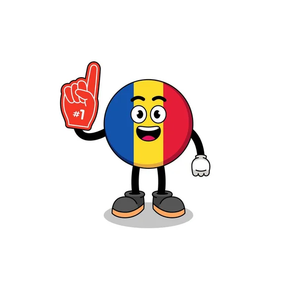 Dibujos Animados Mascota Bandera Romania Número Fans Diseño Personajes — Vector de stock