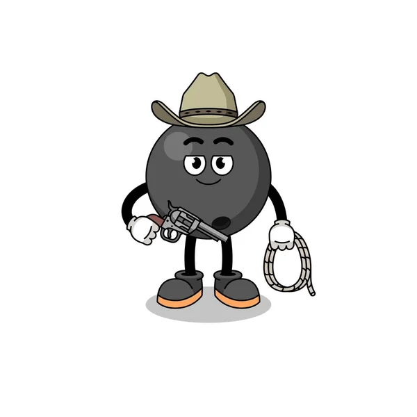 カウボーイとしてのボーリングボールのキャラクターマスコット キャラクターデザイン — ストックベクタ