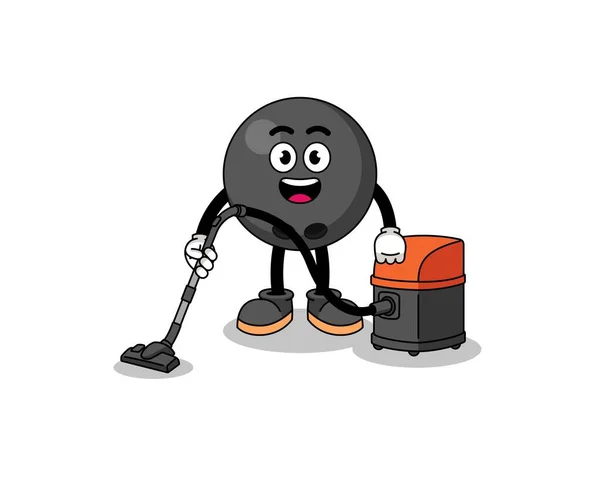 Character Mascot Bowling Ball Holding Vacuum Cleaner Character Design — Stock Vector