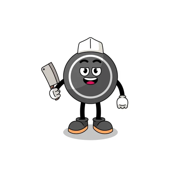 Mascota Disco Hockey Como Carnicero Diseño Carácter — Vector de stock