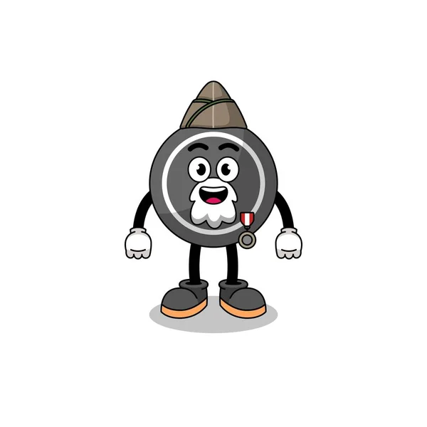 Caricature Personnage Rondelle Hockey Tant Que Vétéran Character Design — Image vectorielle