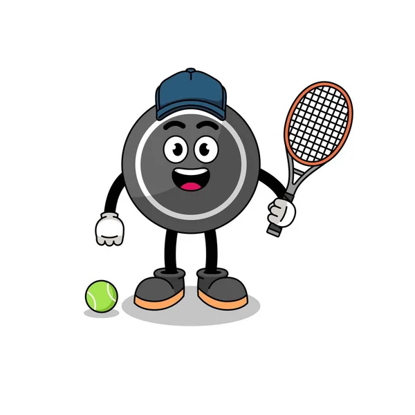 Hockey Puck Illustratie Als Tennisspeler Karakter Ontwerp — Stockvector