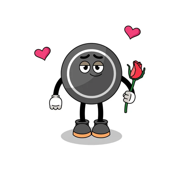 Mascotte Rondelle Hockey Tomber Amoureux Character Design — Image vectorielle