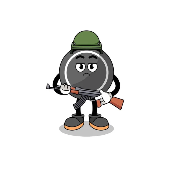 Desenhos Animados Hockey Puck Soldier Design Personagem — Vetor de Stock