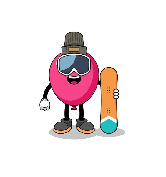 Mascotte Cartoon Van Ballon Snowboard Speler Karakter Ontwerp — Stockvector