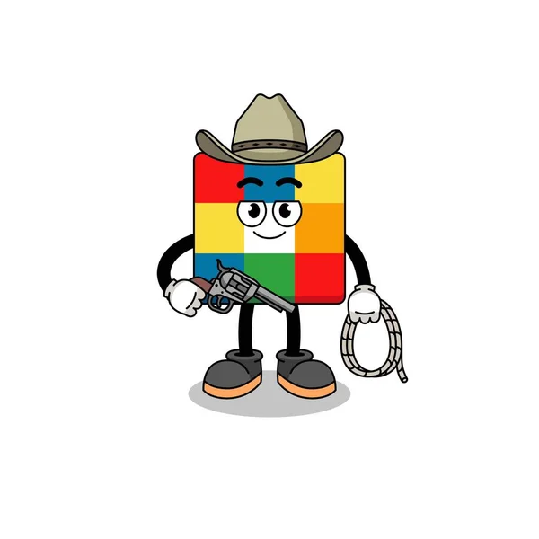 Mascote Personagem Quebra Cabeça Cubo Como Cowboy Design Personagem —  Vetores de Stock