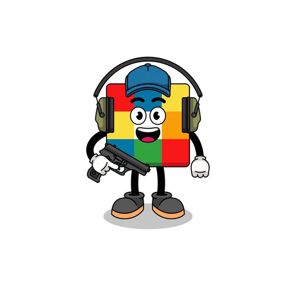 Mascotte Personnage Puzzle Cube Faire Champ Tir Character Design — Image vectorielle