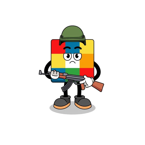 Cartoon Cube Puzzle Soldier Character Design — Stock Vector