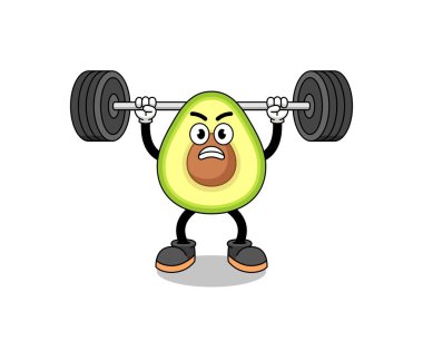 avokado maskot çizgi filmi halter kaldırıyor, karakter tasarımı