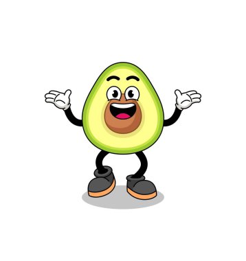 Avokado çizgi filmi mutlu bir jest, karakter tasarımı arıyor.