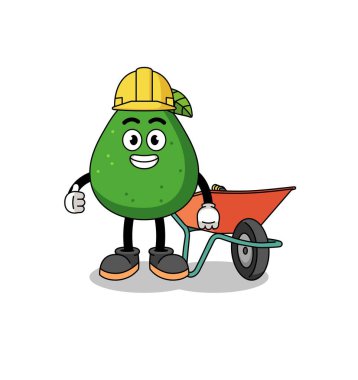 Avokado meyve karikatürü müteahhit olarak, karakter tasarımı