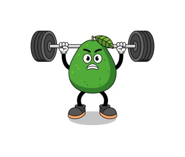 avokado meyve maskotu çizgi filmi halter kaldırıyor, karakter tasarımı