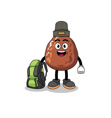 Bir yürüyüşçü olarak tarih meyvesi maskotu tasviri, karakter tasarımı