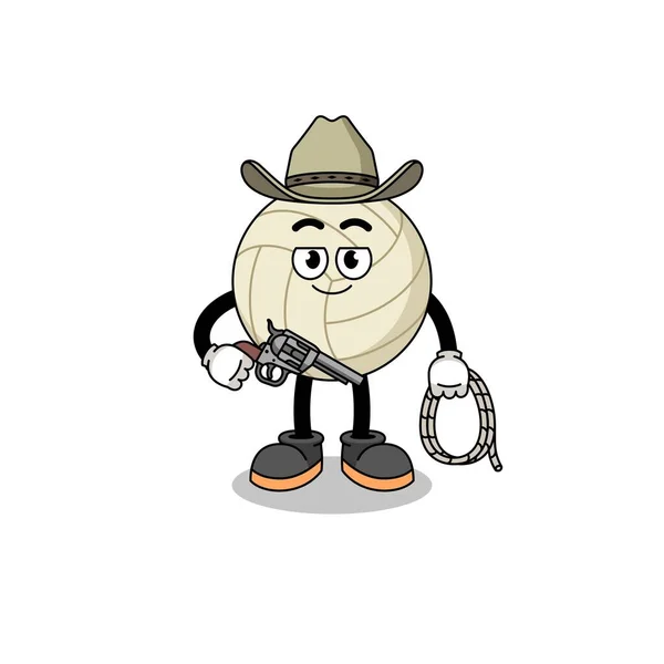 カウボーイとしてのバレーボールのキャラクターマスコット キャラクターデザイン — ストックベクタ